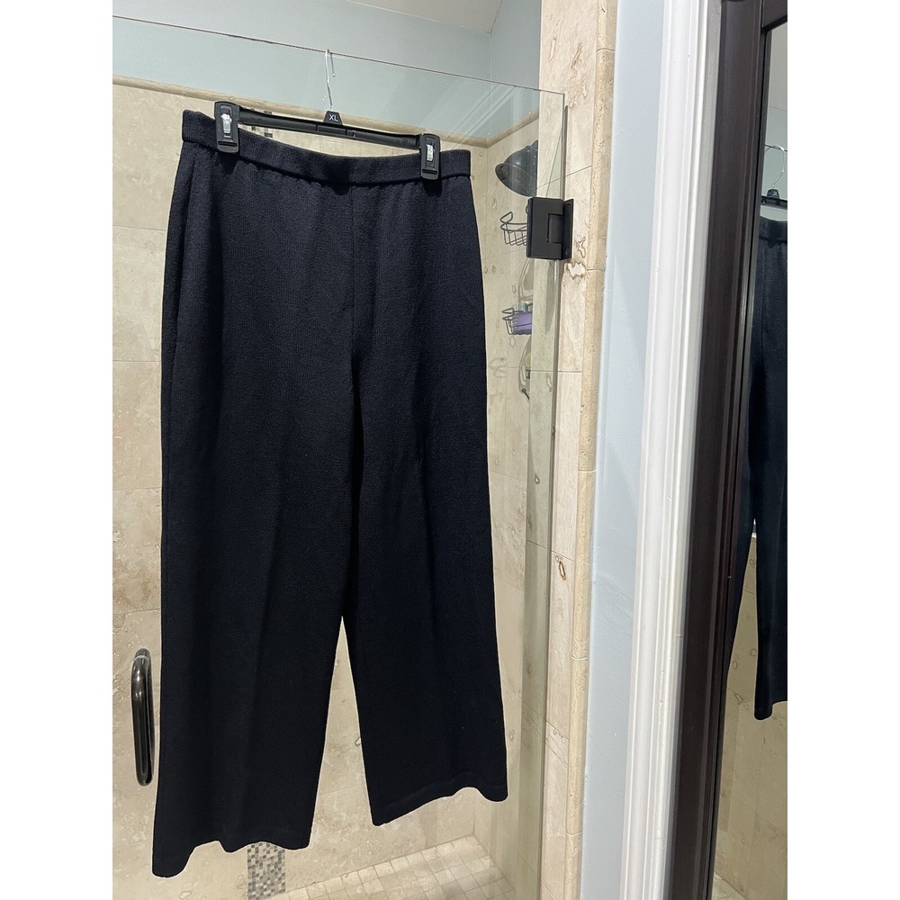 St. John Knit Pants 12 Wide Leg & Open Duster Cardigan Set Black Santana Knit